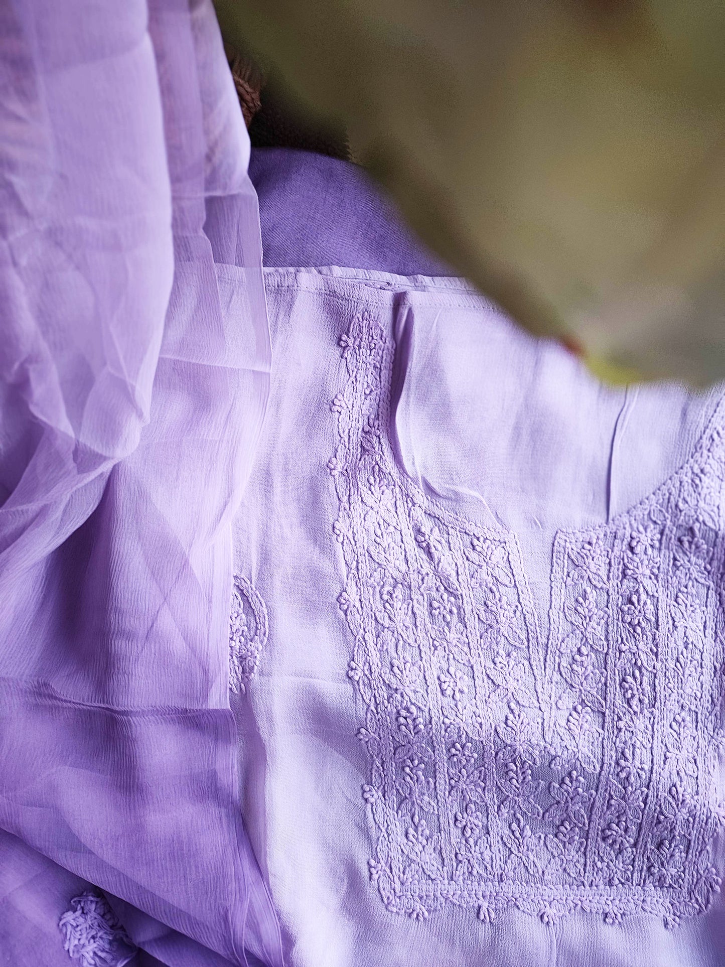 Lilac Lucknowi Chiffon Suit With Chikankari Work