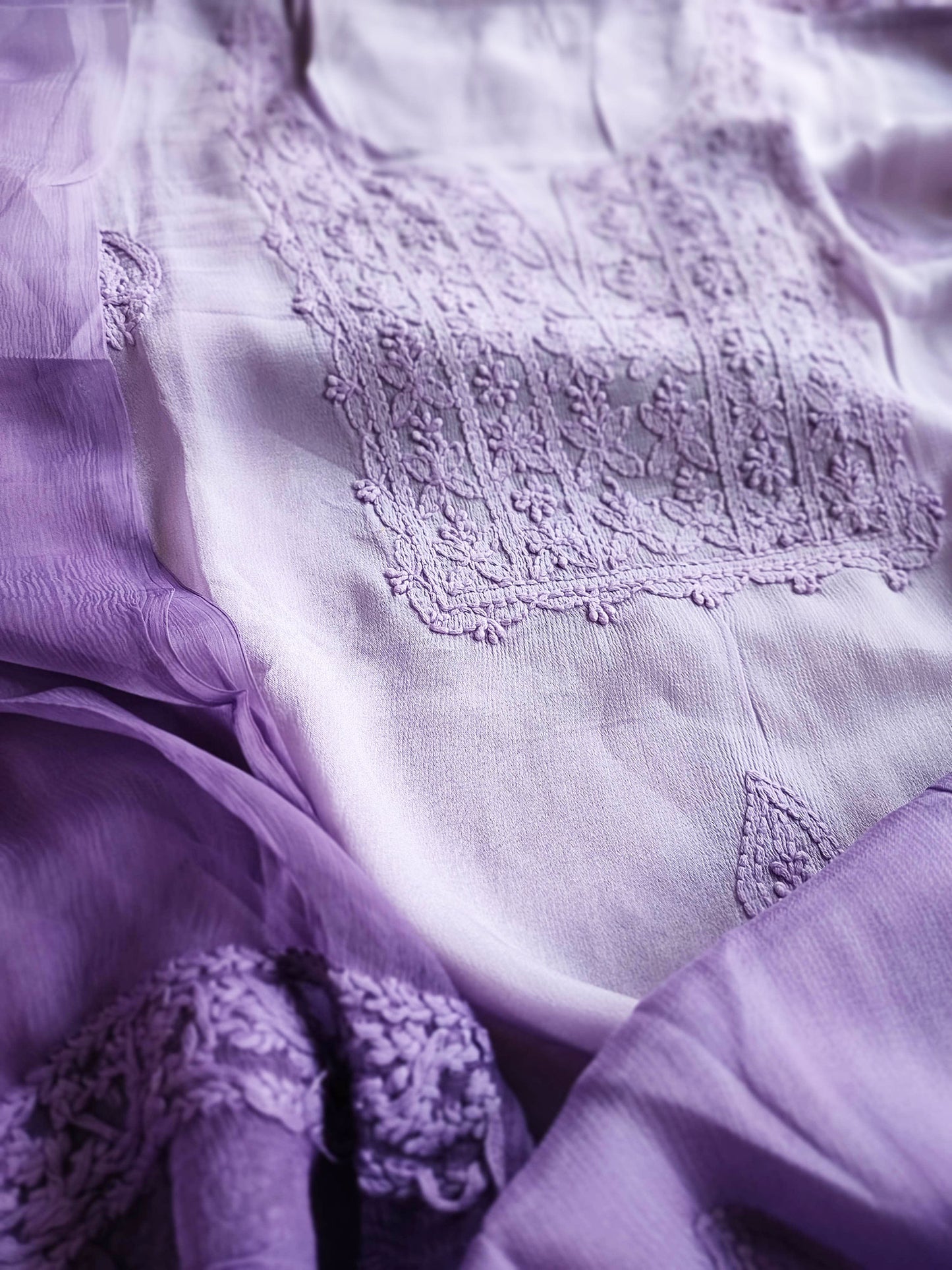 Lilac Lucknowi Chiffon Suit With Chikankari Work