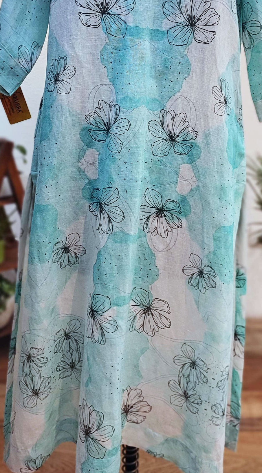Off White & Sky Blue Printed Linen Kurta With Thin Cotton Lining