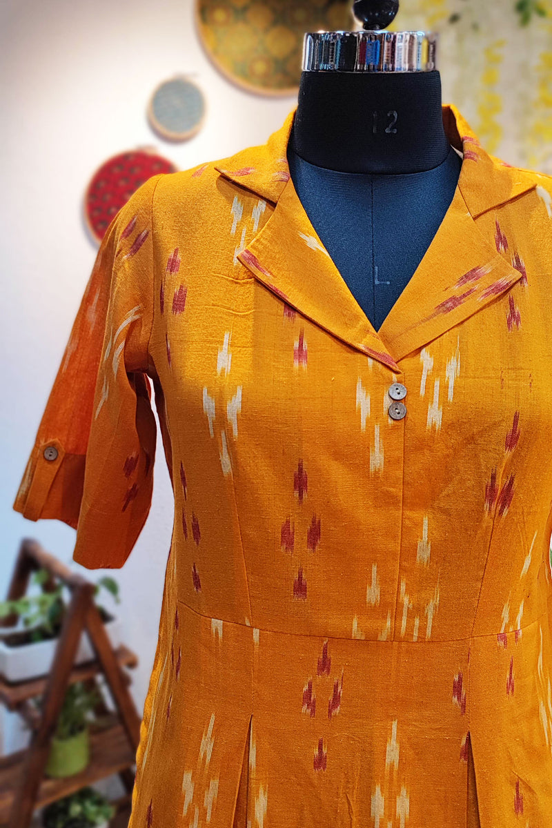 Mustard Pure Ikkat Handloom Indo Western Dress