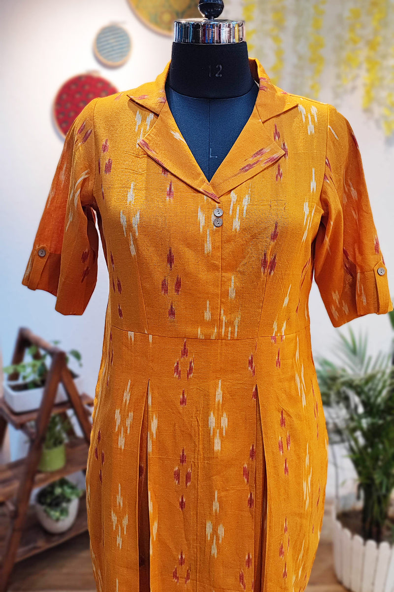 Mustard Pure Ikkat Handloom Indo Western Dress