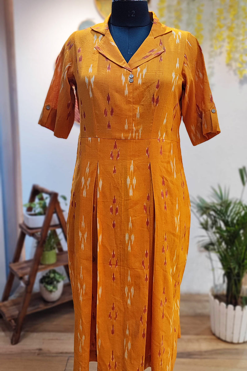 Mustard Pure Ikkat Handloom Indo Western Dress