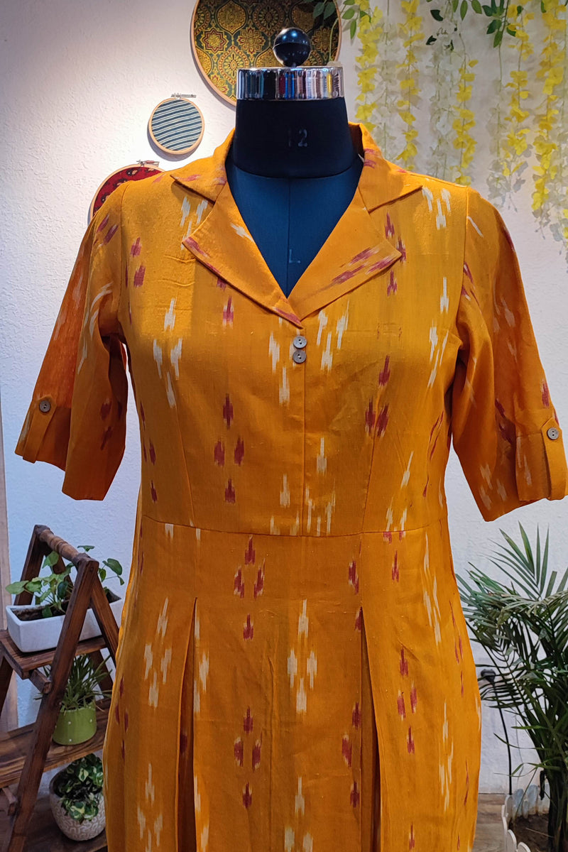 Mustard Pure Ikkat Handloom Indo Western Dress