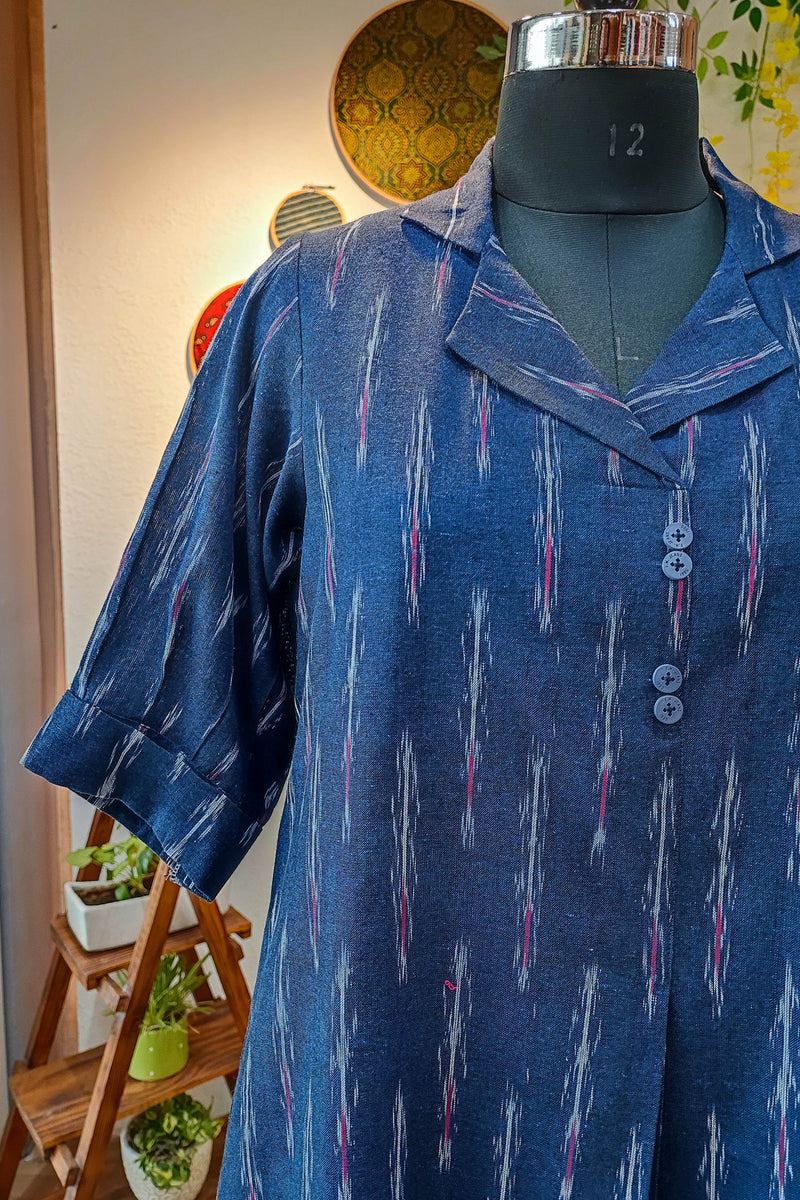 Royal Blue Pure Ikkat Handloom Indo Western Dress