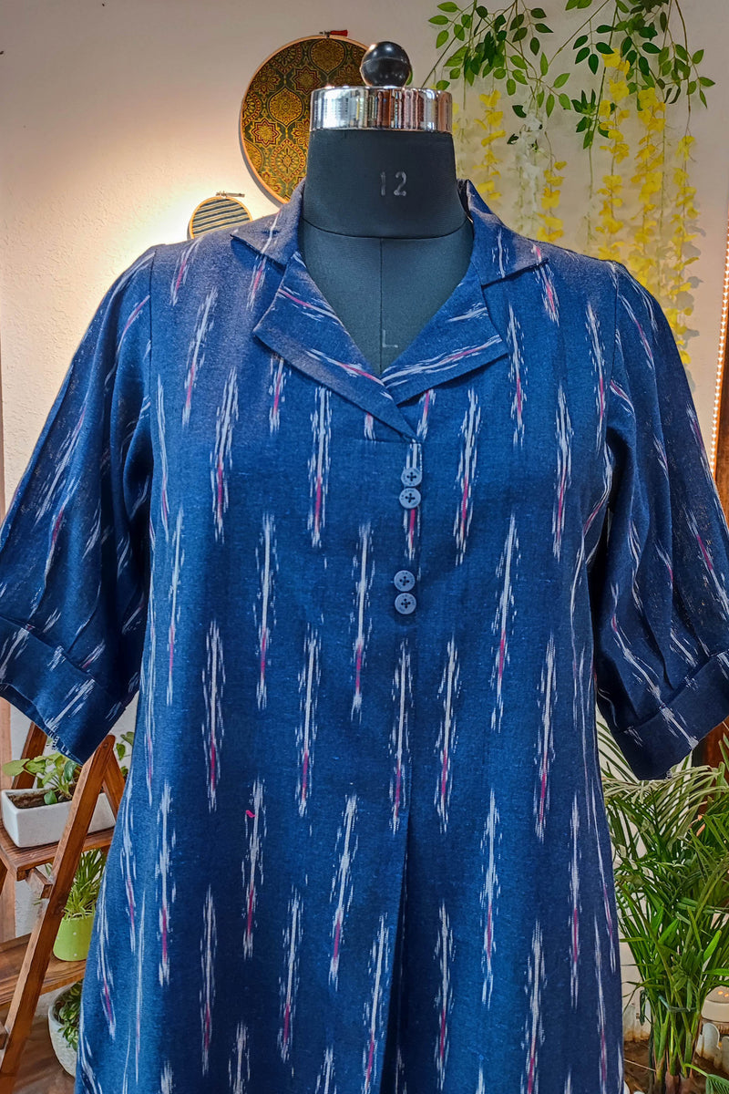 Royal Blue Pure Ikkat Handloom Indo Western Dress