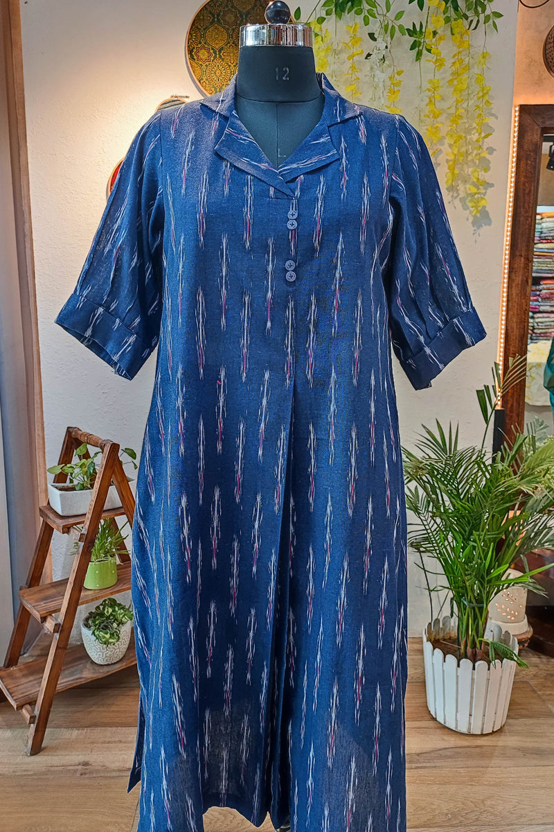 Royal Blue Pure Ikkat Handloom Indo Western Dress