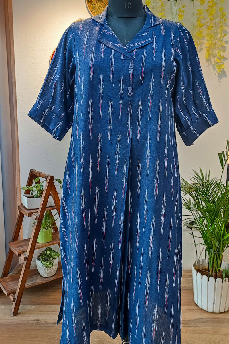 Royal Blue Pure Ikkat Handloom Indo Western Dress