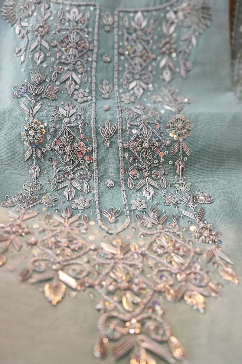 Pista Green Chanderisilk Suit with chiffon Dupatta