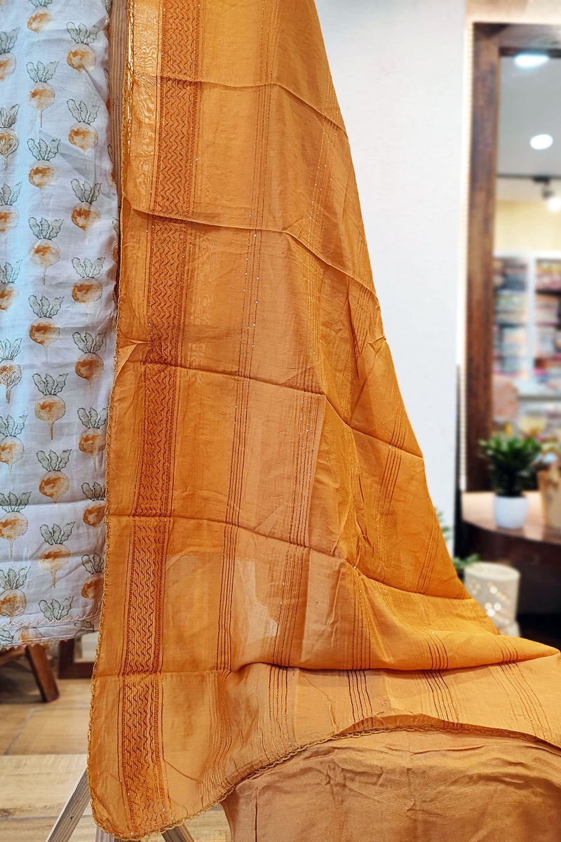 Mustard & White Premium Modal Silk Printed Suit Set