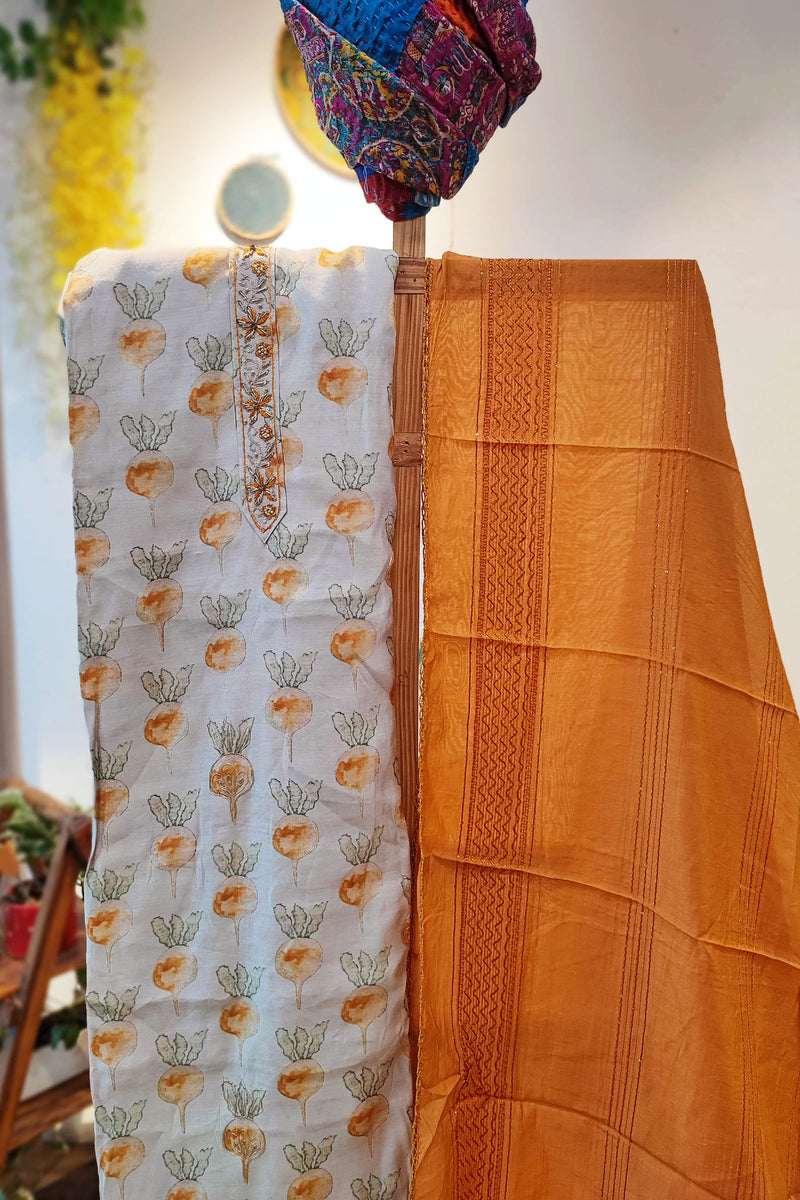 Mustard & White Premium Modal Silk Printed Suit Set