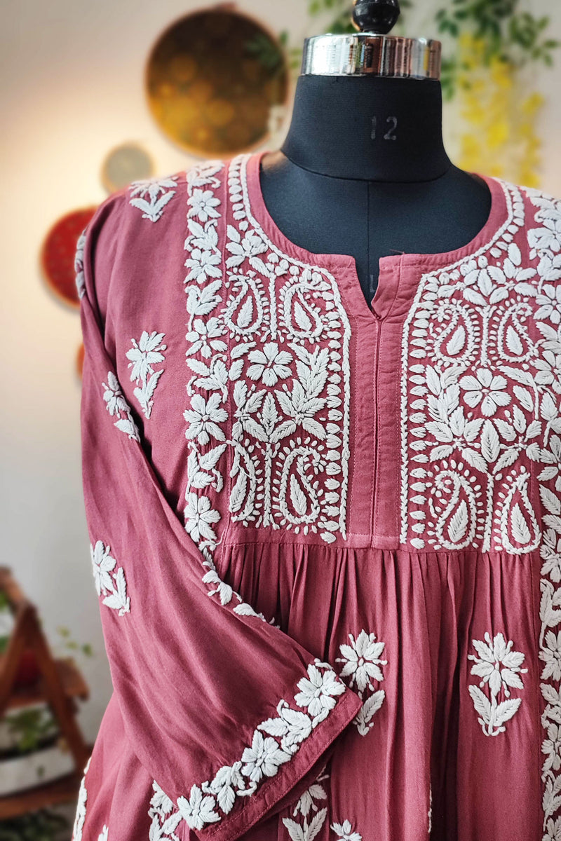 Rust Maroon Lucknowi Chikankari Soft Cotton Kurta