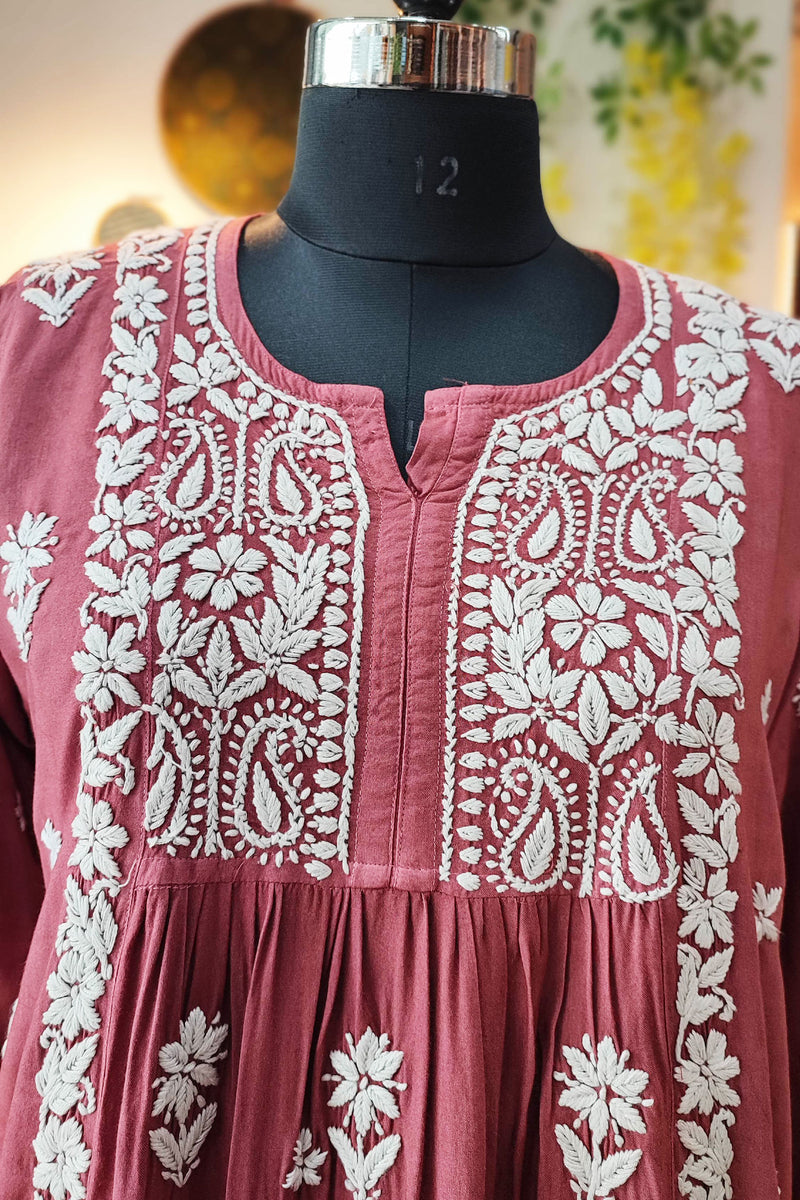 Rust Maroon Lucknowi Chikankari Soft Cotton Kurta