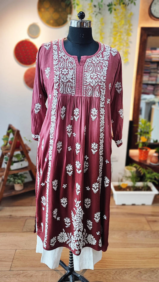Rust Maroon Lucknowi Chikankari Soft Cotton Kurta