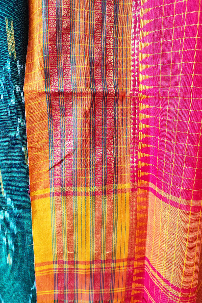 Jade Green & Crimson Pure Cotton Handloom Ikkat Suit Set