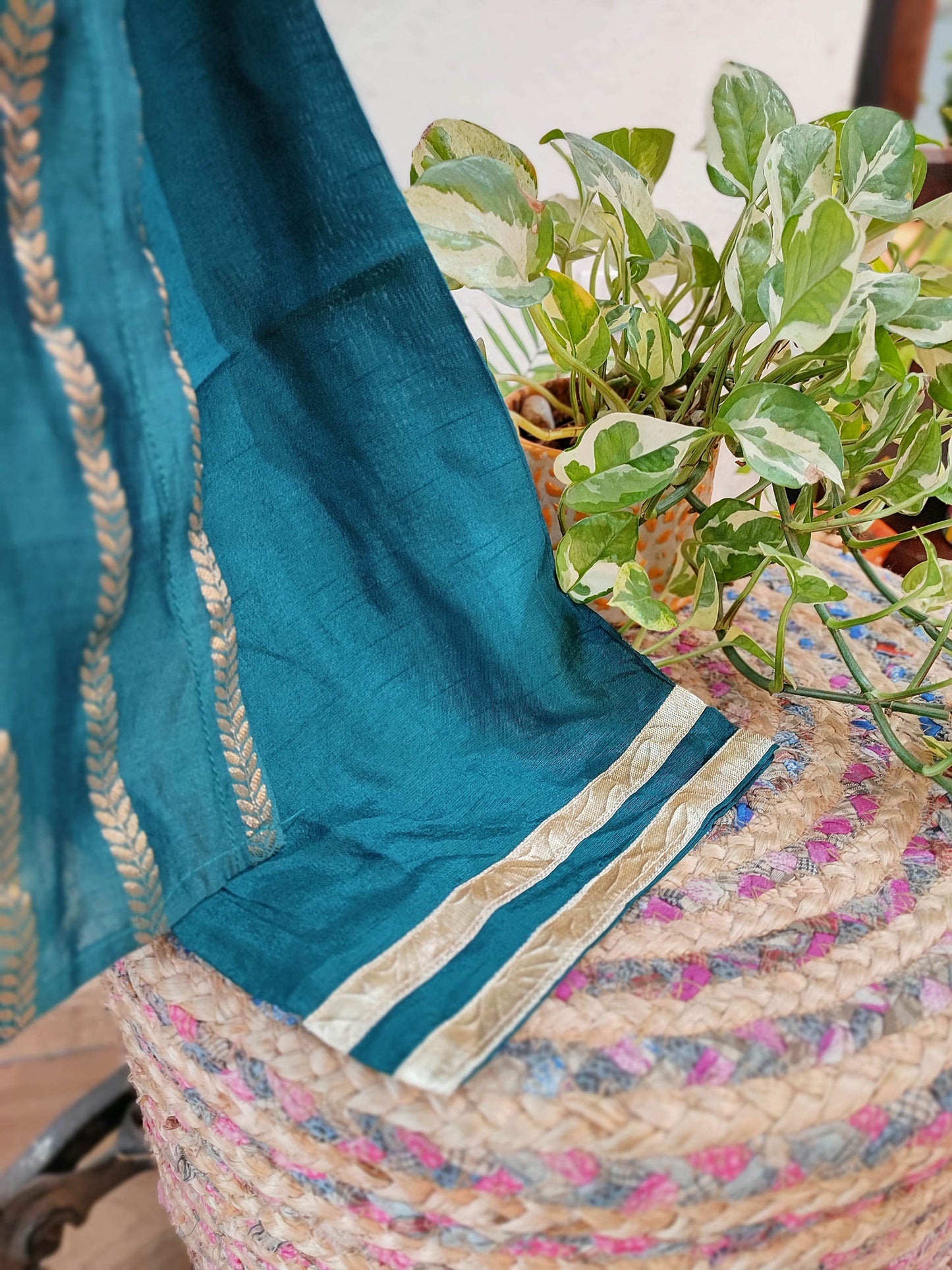 Ocean Green Mul Chanderi Suit With Dabka Handwork and Tissue Silk Dupatta