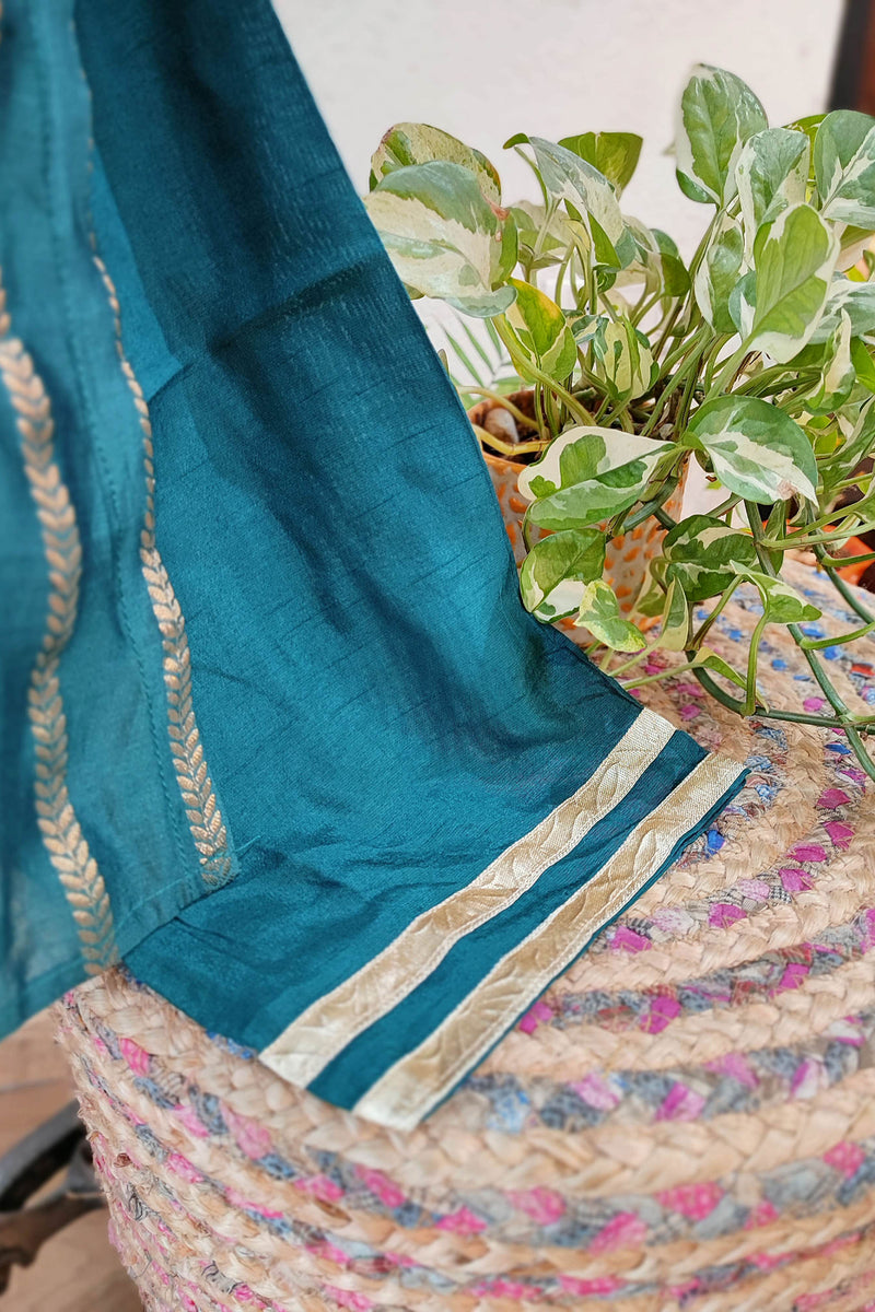 Ocean Green Mul Chanderi Suit With Dabka Handwork and Tissue Silk Dupatta
