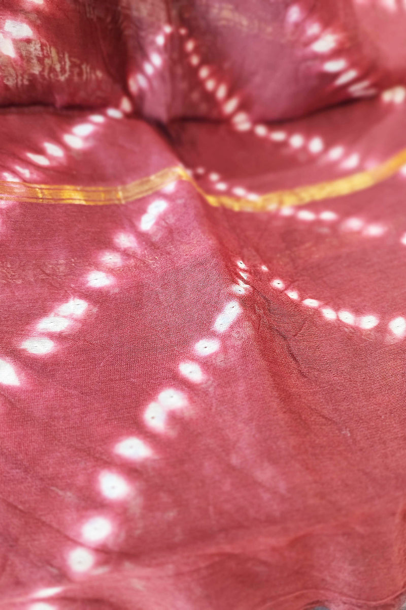 Steel Gray and Brick Red Dual Shade Chanderi Silk Suit with Shibori Work and Chanderi Silk Dupatta