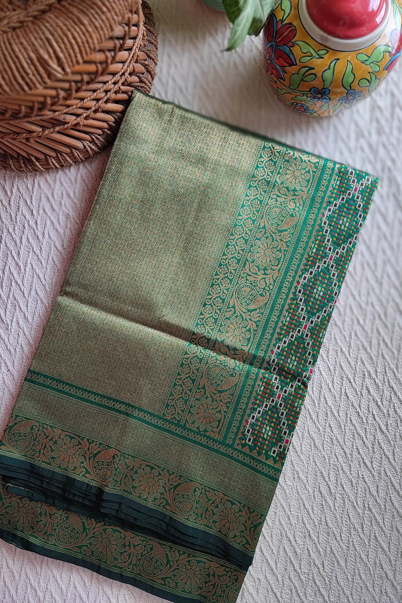 Teal Green Banarasi Silk Saree with Fine Weaving and Zari Border