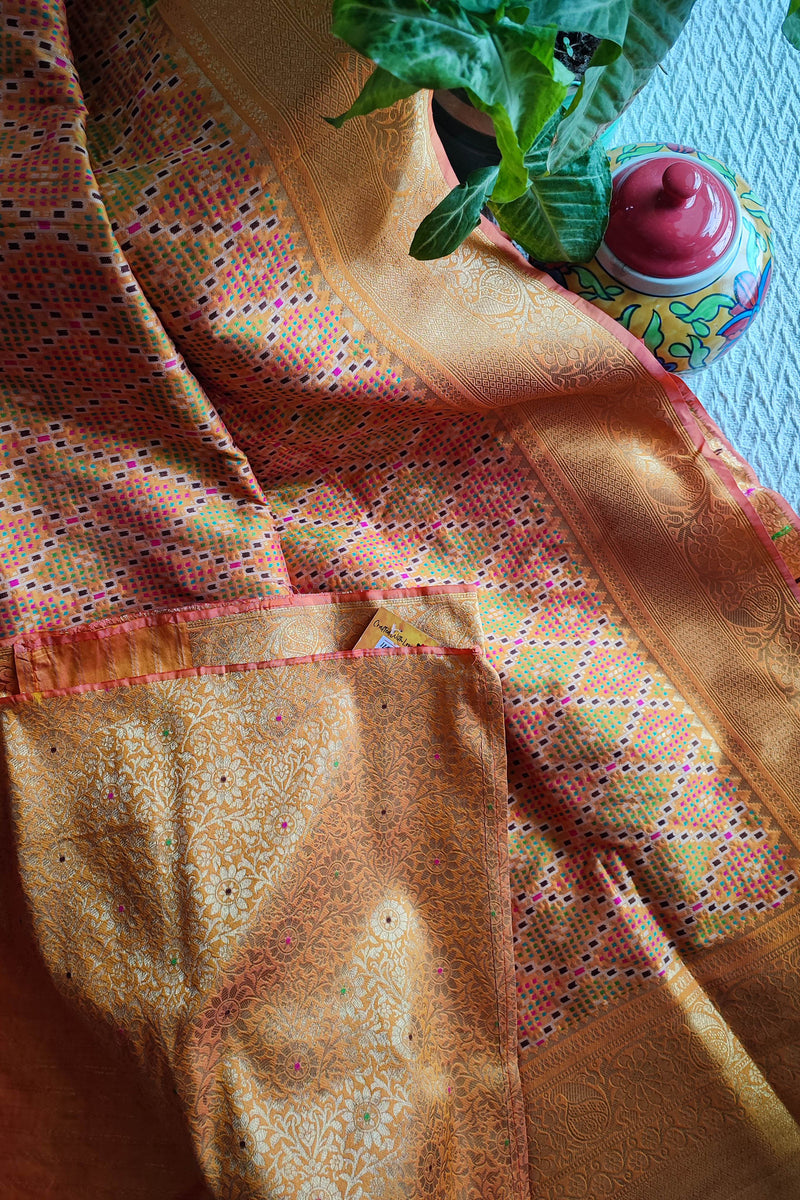 Saffron Yellow Banarasi Silk Saree with Fine Weaving and Zari Border