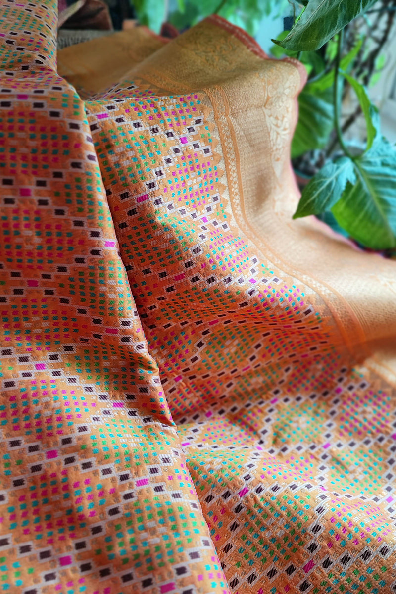 Saffron Yellow Banarasi Silk Saree with Fine Weaving and Zari Border