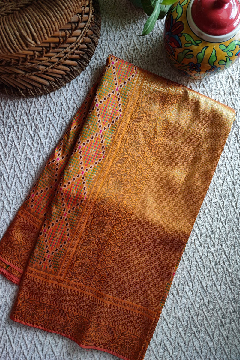 Saffron Yellow Banarasi Silk Saree with Fine Weaving and Zari Border