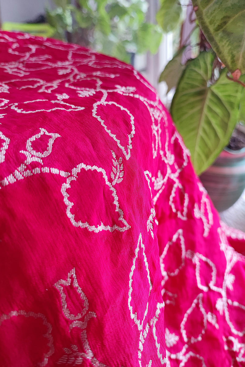 Crimson Chiffon Saree with Heavy Crushed Zari All Over with Heavy Zari Blouse