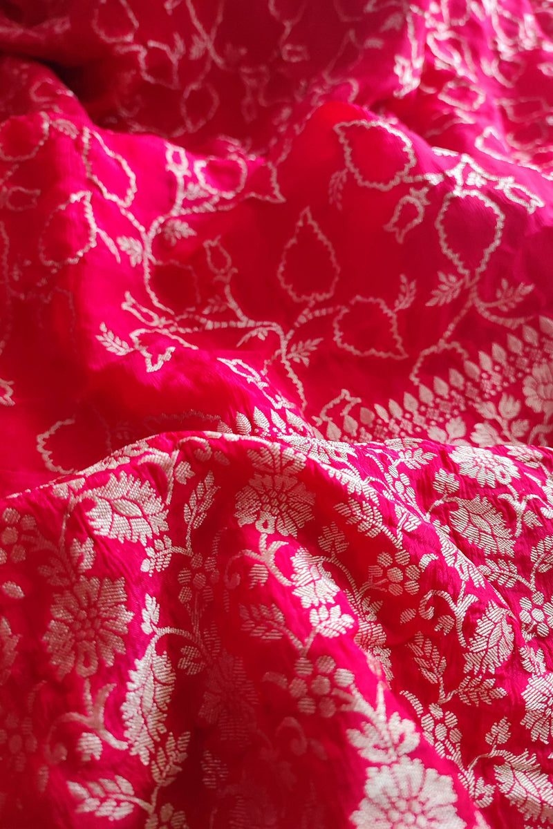 Crimson Chiffon Saree with Heavy Crushed Zari All Over with Heavy Zari Blouse