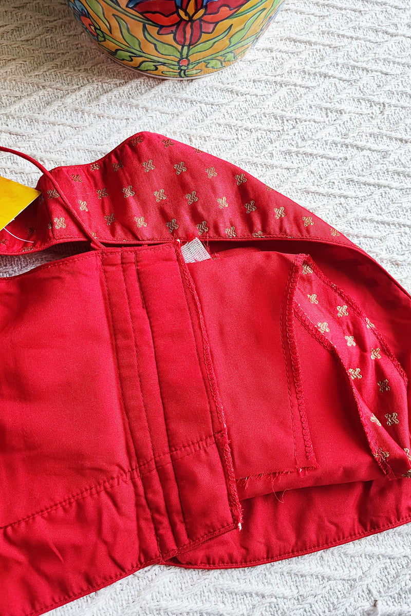 Candy Red Brocade Padded Sleeveless Blouse (With Attachable Sleeves)