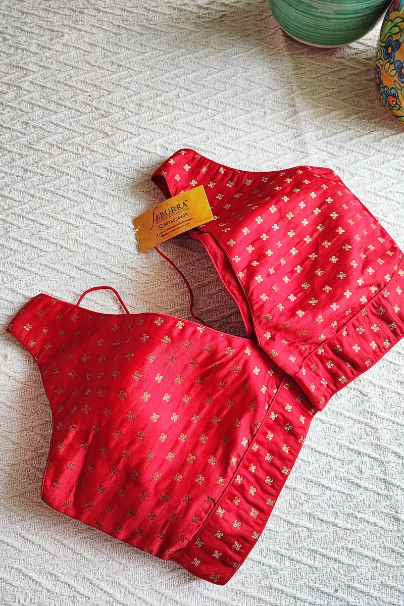 Candy Red Brocade Padded Sleeveless Blouse (With Attachable Sleeves)