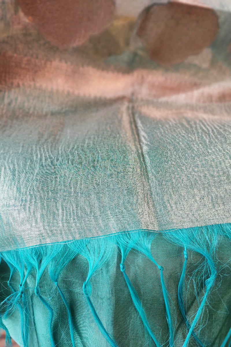 Firozi Tissue Banarasi Silk Suit with neck Handwork