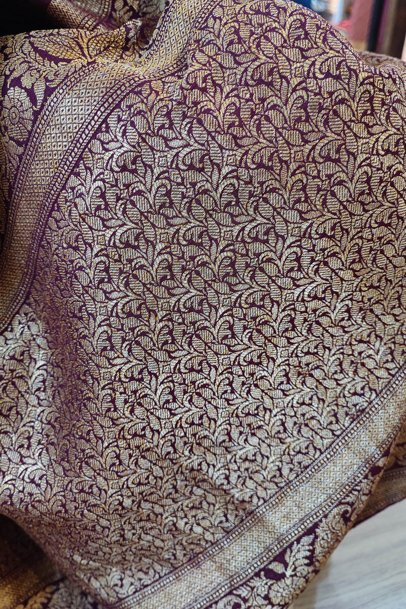 Midnight Purple Pure Dola Silk Banarasi Saree With Sona Rupa Kadhua Brocade Handweaving and Brocade Blouse