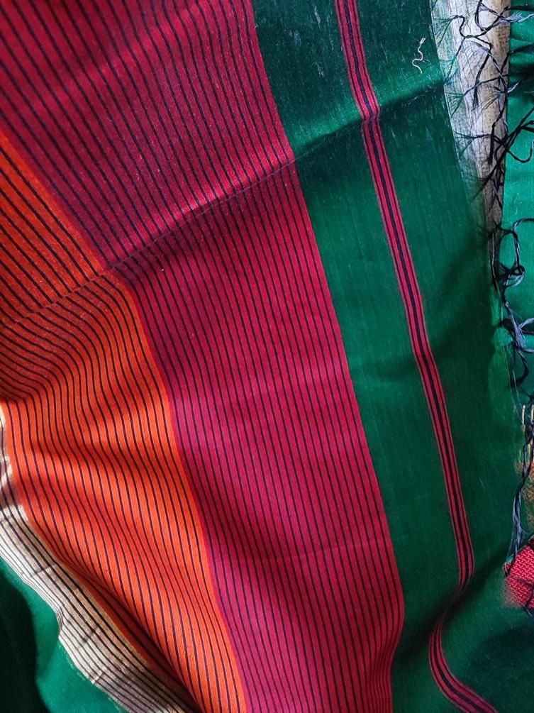 Castleton Green, Magenta & Orange Maheshwari Silk Suit With Cotton Bottom