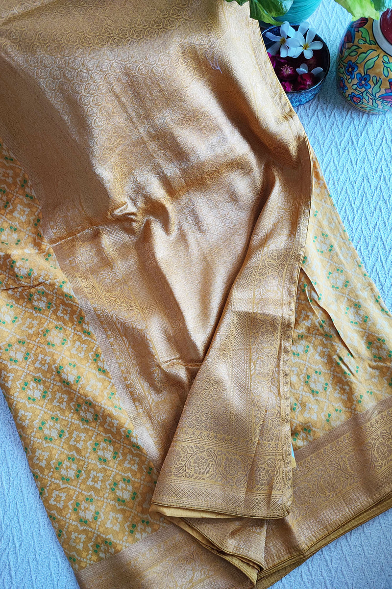 Biscotti & Macaroon Patola Weaving Soft Brocade Banarasi Silk Saree with Zari Border