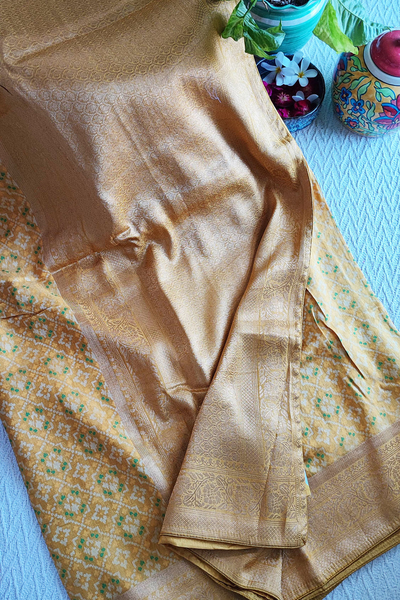 Biscotti & Macaroon Patola Weaving Soft Brocade Banarasi Silk Saree with Zari Border