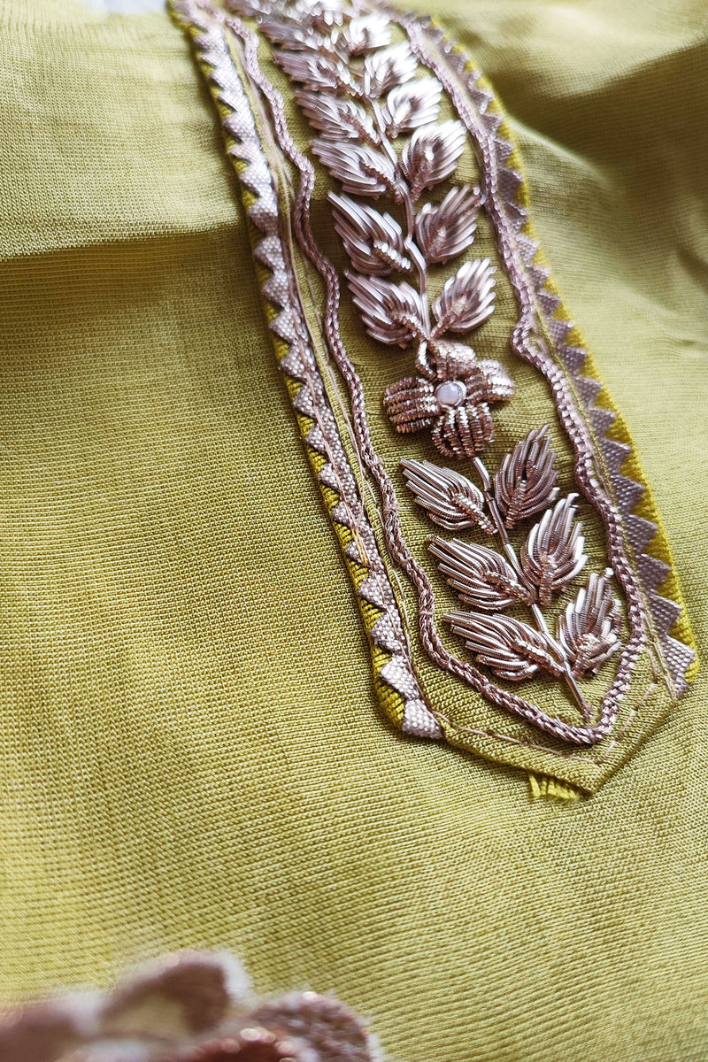 Lemon Yellow Georgette Tissue Suit with Handwork & Georgette Tissue Dupatta