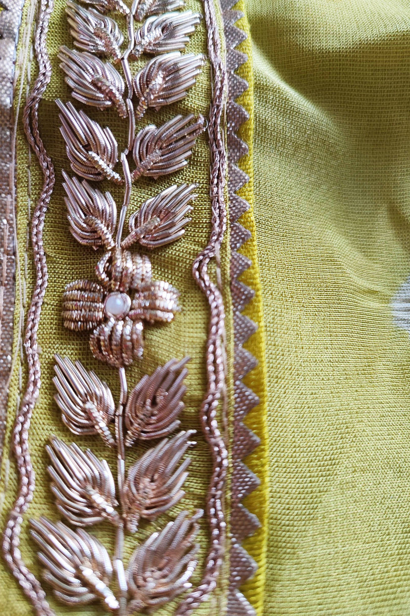 Lemon Yellow Georgette Tissue Suit with Handwork & Georgette Tissue Dupatta