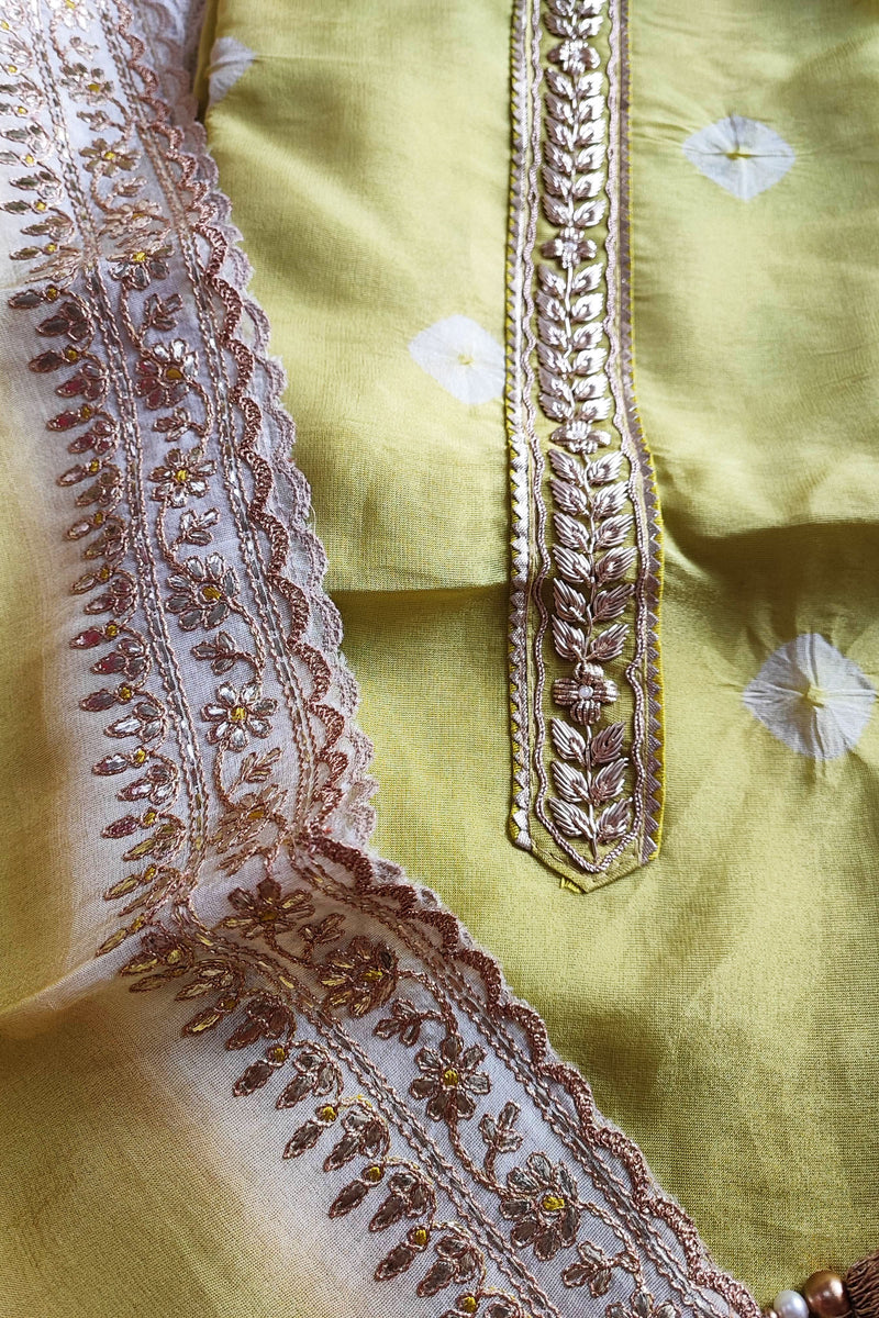 Lemon Yellow Georgette Tissue Suit with Handwork & Georgette Tissue Dupatta