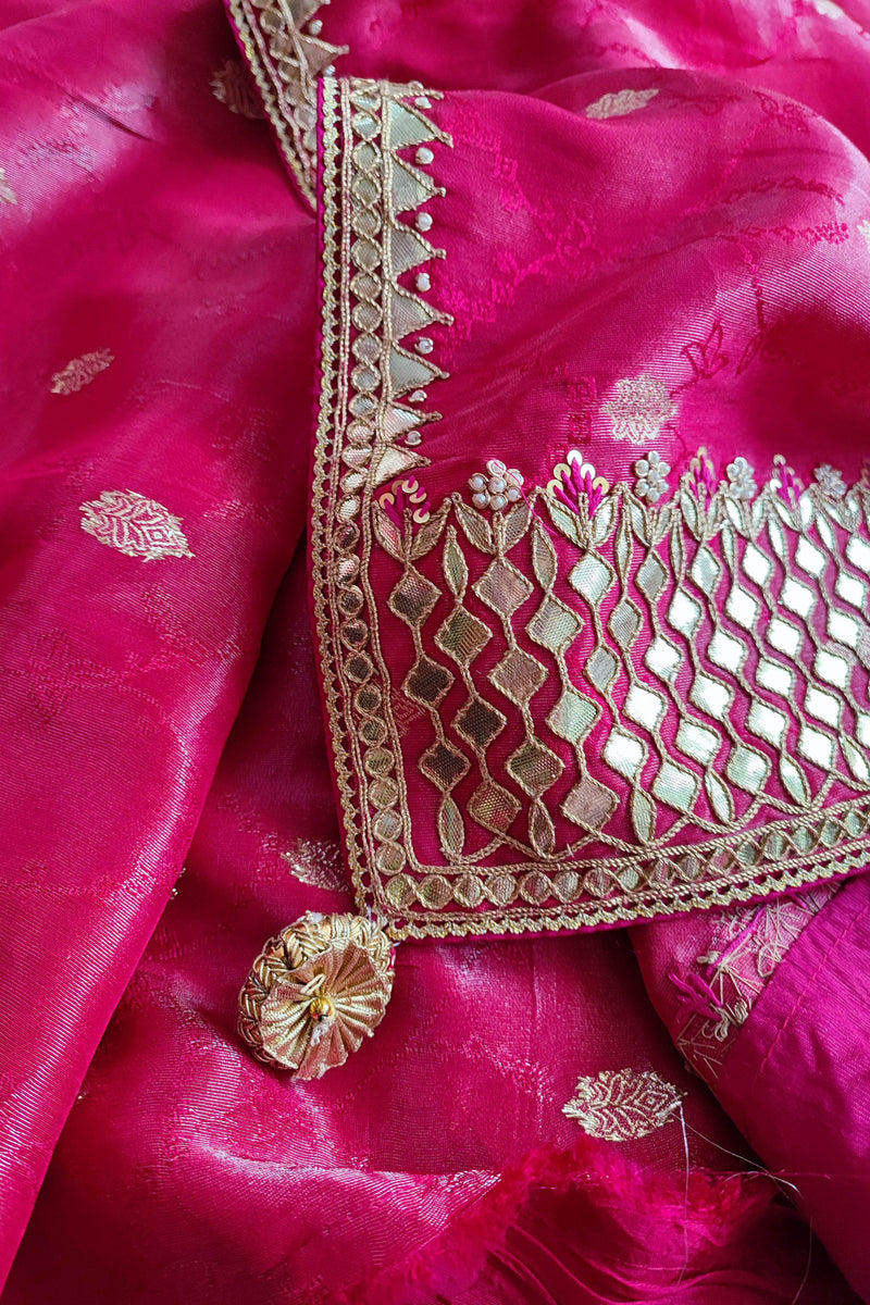 Hot Pink Georgette Shimmer Saree with Heavy Gota Work