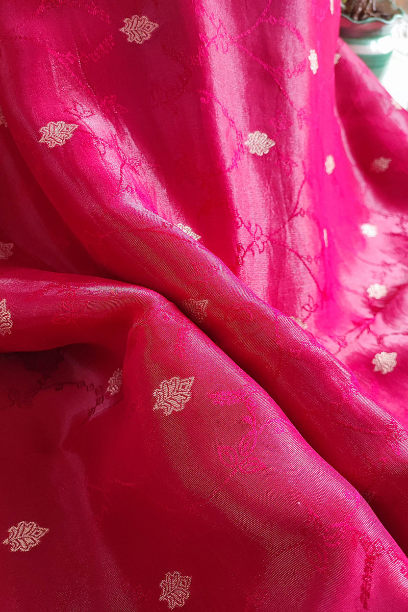 Hot Pink Georgette Shimmer Saree with Heavy Gota Work