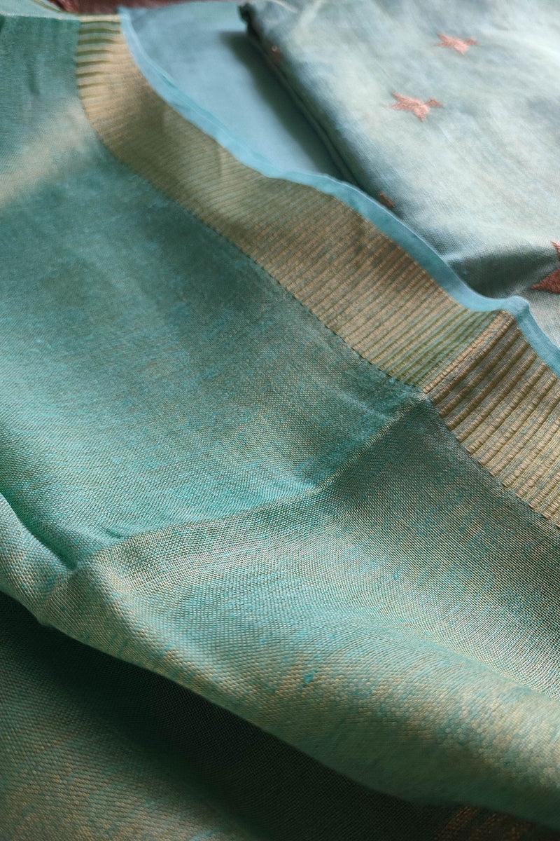 Firozi Handloom Soft Tissue Linen Suit With Resham Embroided Shirt & Zari Border Dupatta (Copy)