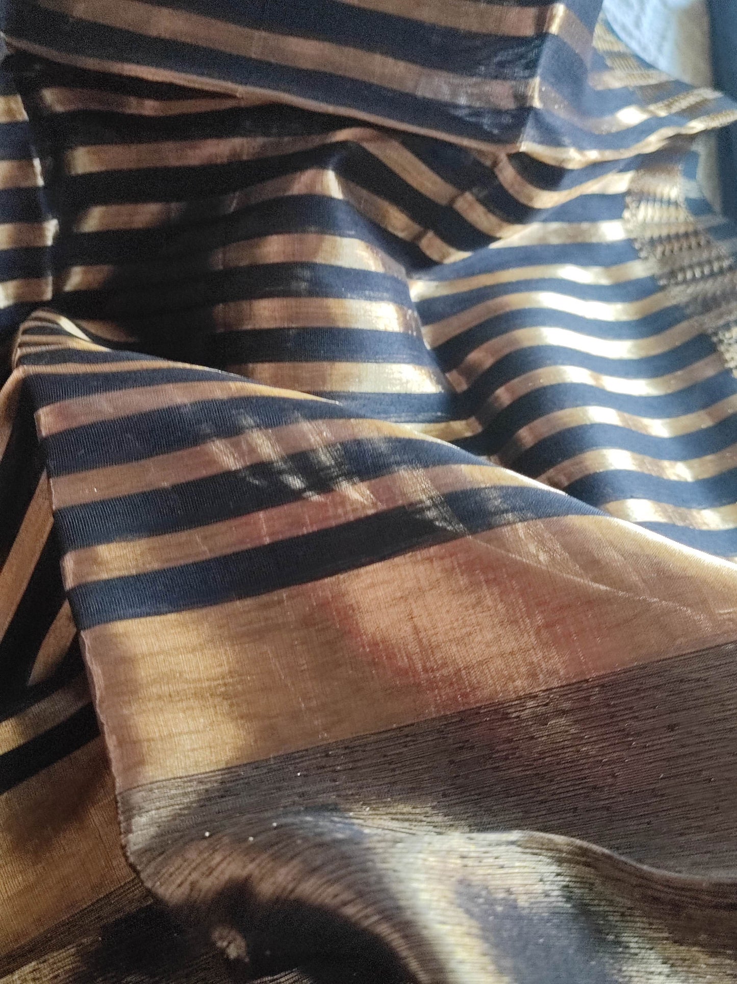 Charcoal Black Maheshwari Tissue Suit With Zari Striped Shirt and Dupatta