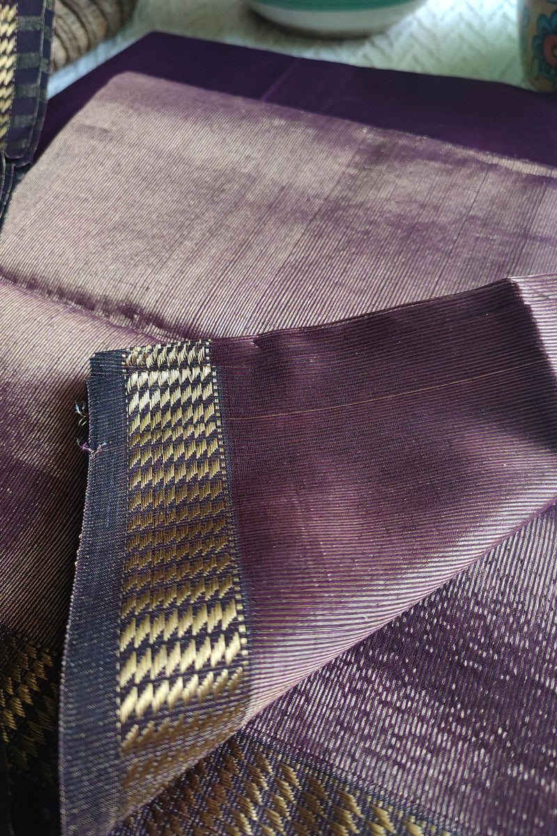 Purple Maheshwari Tissue Suit With Zari Striped Shirt and Dupatta