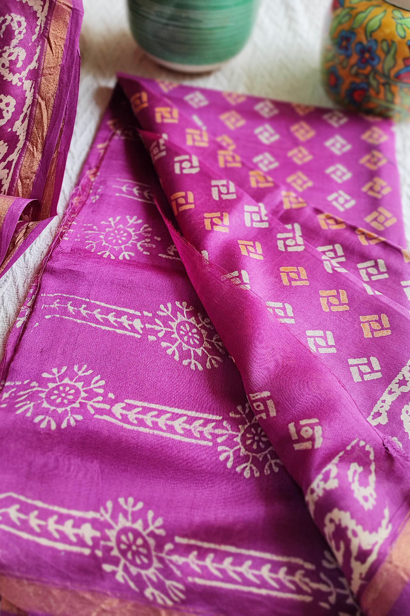 Magenta Handblock Print Premium Chanderi Silk Suit