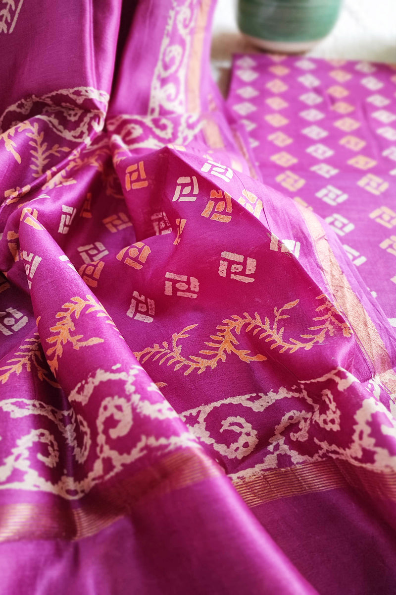Magenta Handblock Print Premium Chanderi Silk Suit