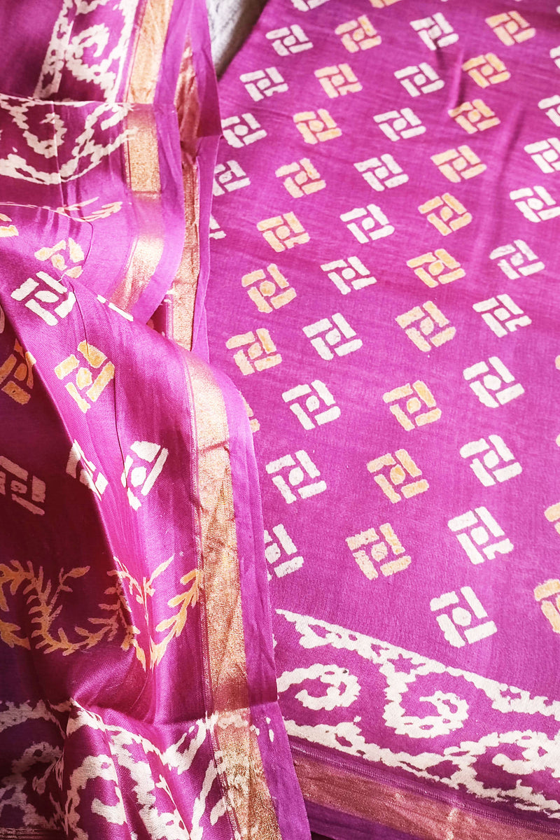 Magenta Handblock Print Premium Chanderi Silk Suit