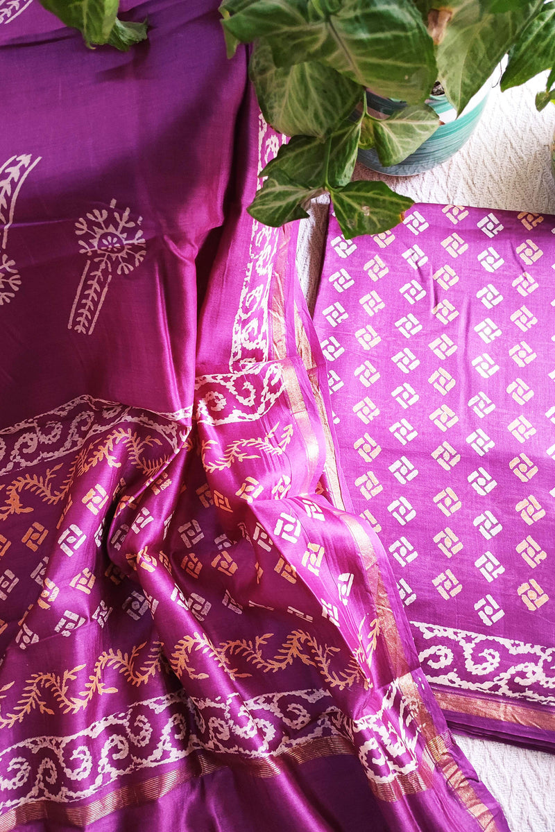 Magenta Handblock Print Premium Chanderi Silk Suit