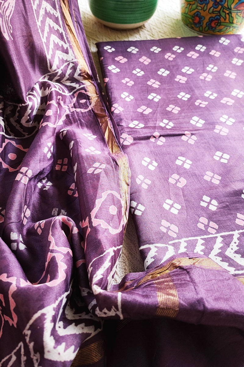 Purple Handblock Print Premium Chanderi Silk Suit