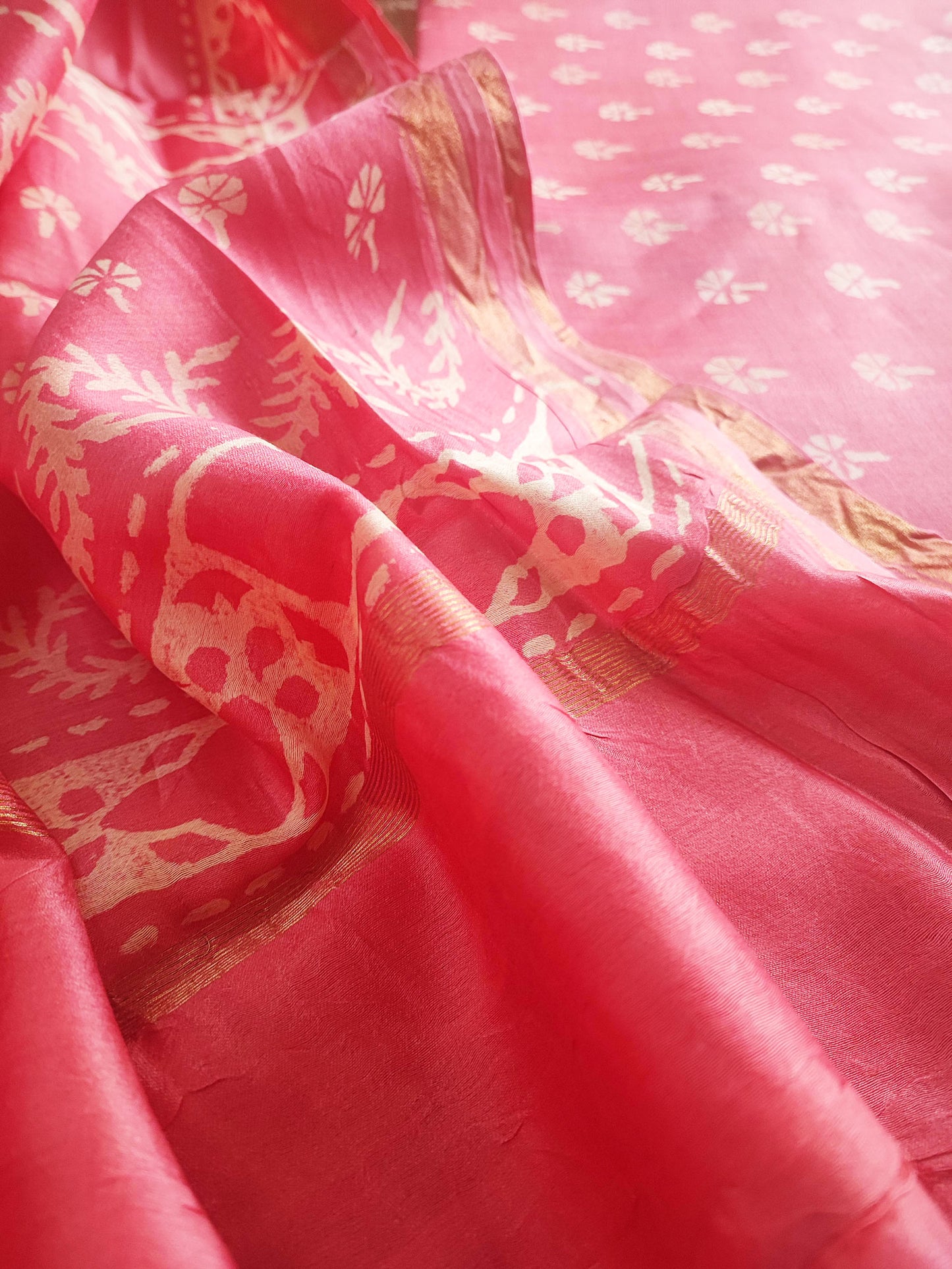 Punch Pink Handblock Print Premium Chanderi Silk Suit