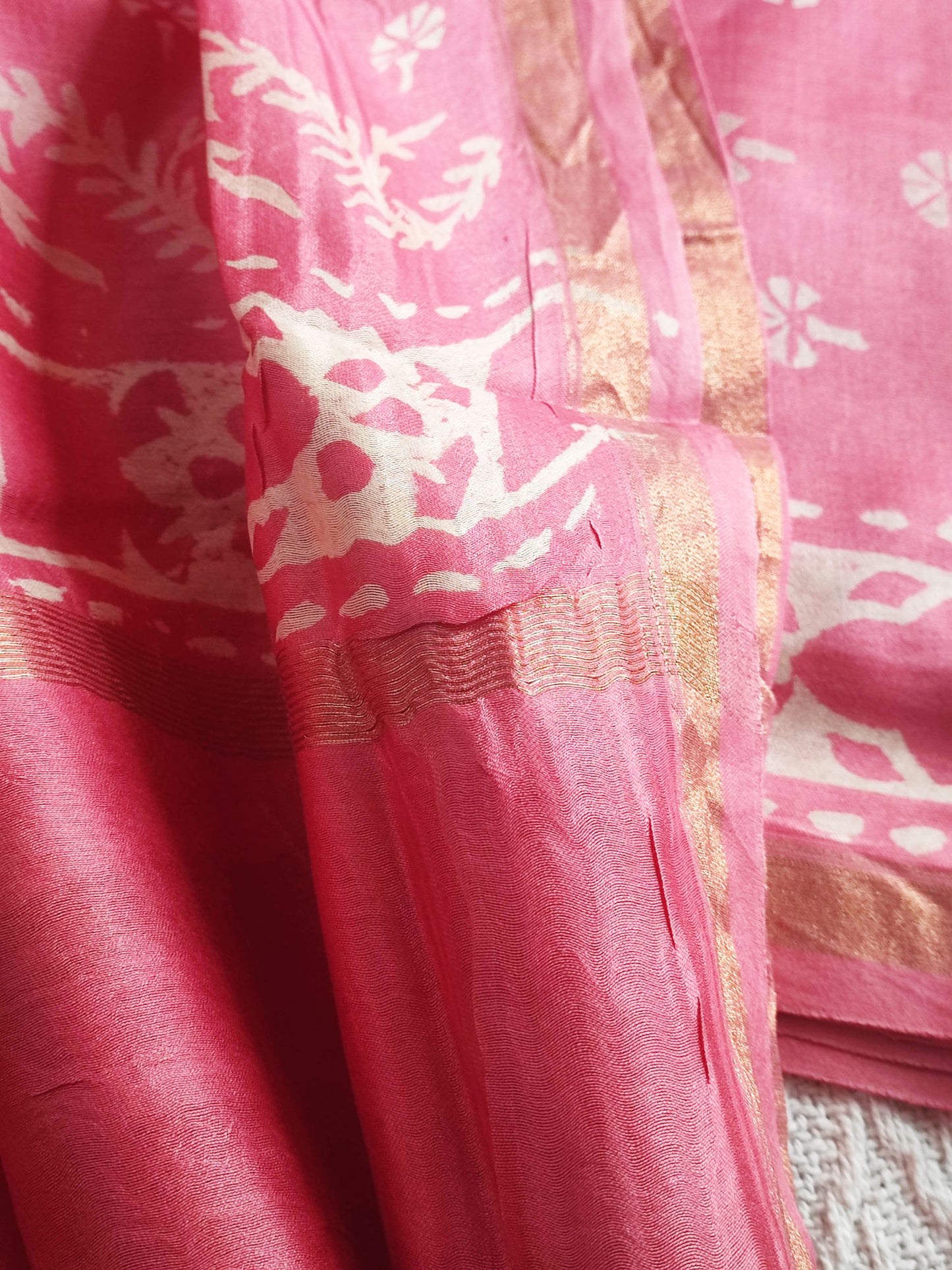 Punch Pink Handblock Print Premium Chanderi Silk Suit