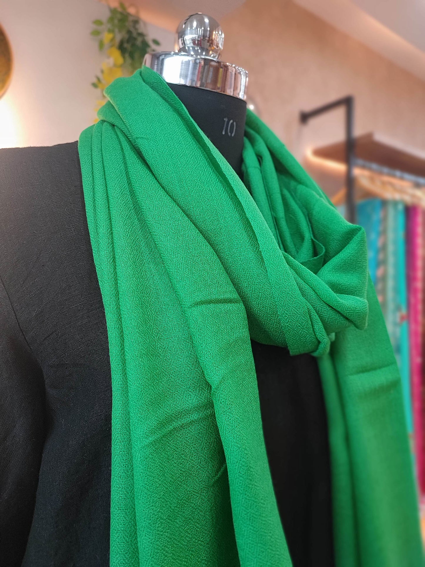 Shamrock Green Plain Fine Wool Pashmina Stole